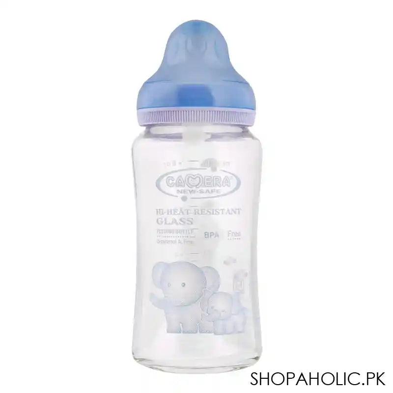 Camera Hi-Heat Resistant Wide Neck Glass Feeding Bottle, 240ml, 20018 - Main Image