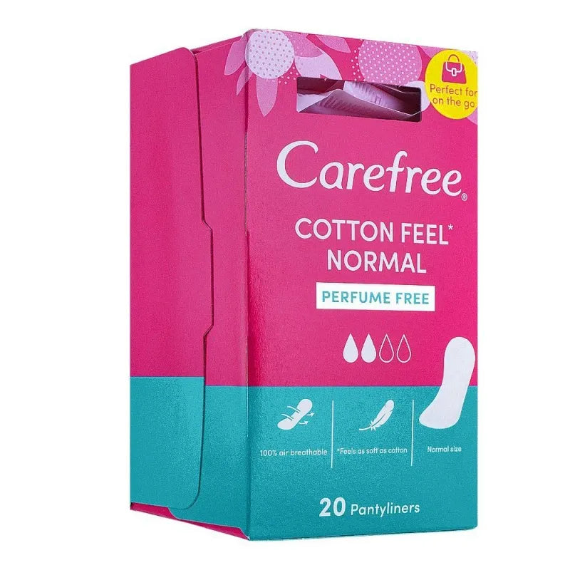 carefree cotton feel perfume free noraml pantyliner, 20 pack main image