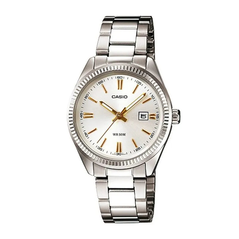 casio enticer women's silver/gold stainless steel strap watch, ltp 1302d 7a2vdf main image