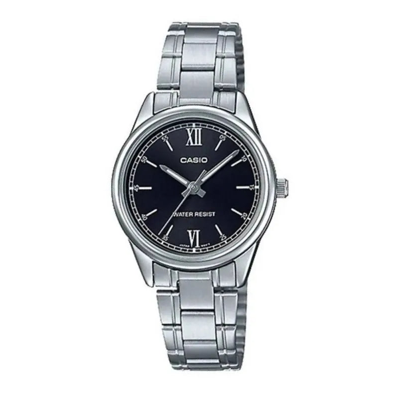 casio women's general silver stainless steel black dial watch, ltp v005d 1b2udf main image