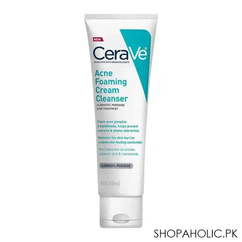 cerave acne foaming cream cleanser, 150ml main image