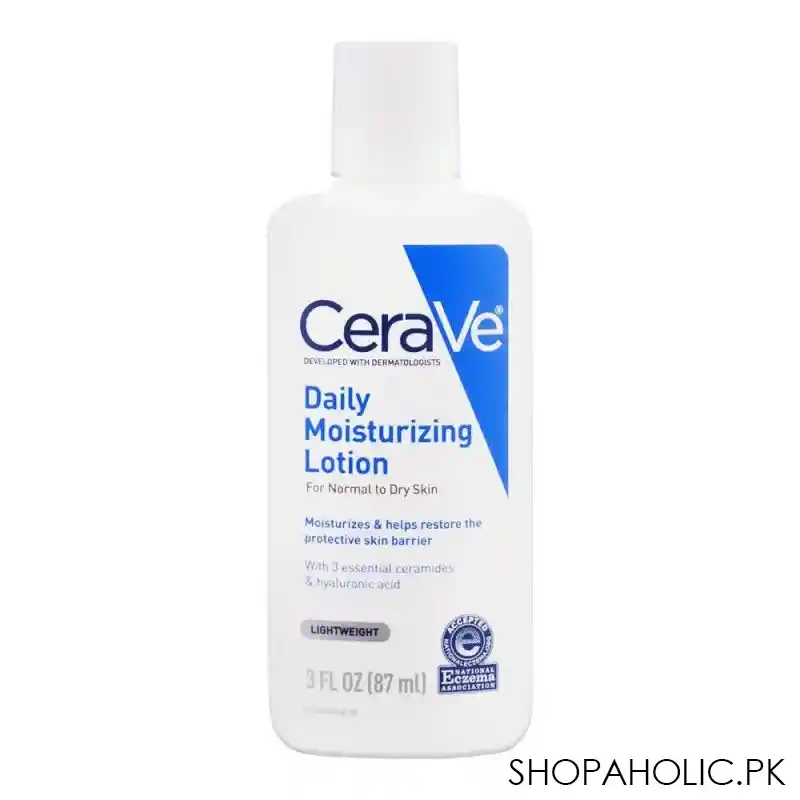 cerave daily moisturizing lotion, lightweight, for normal to dry skin, 87ml main image