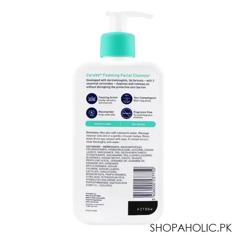 cerave foaming facial cleanser, normal to oily skin, 355ml image2