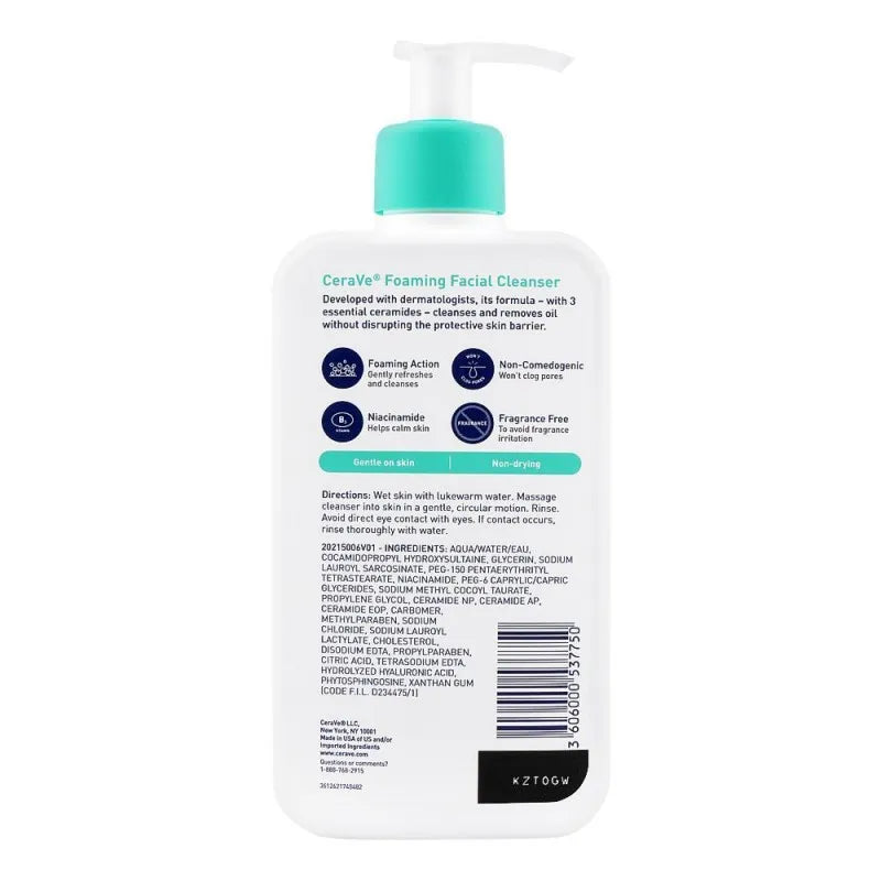 cerave foaming facial cleanser, normal to oily skin, 355ml image2