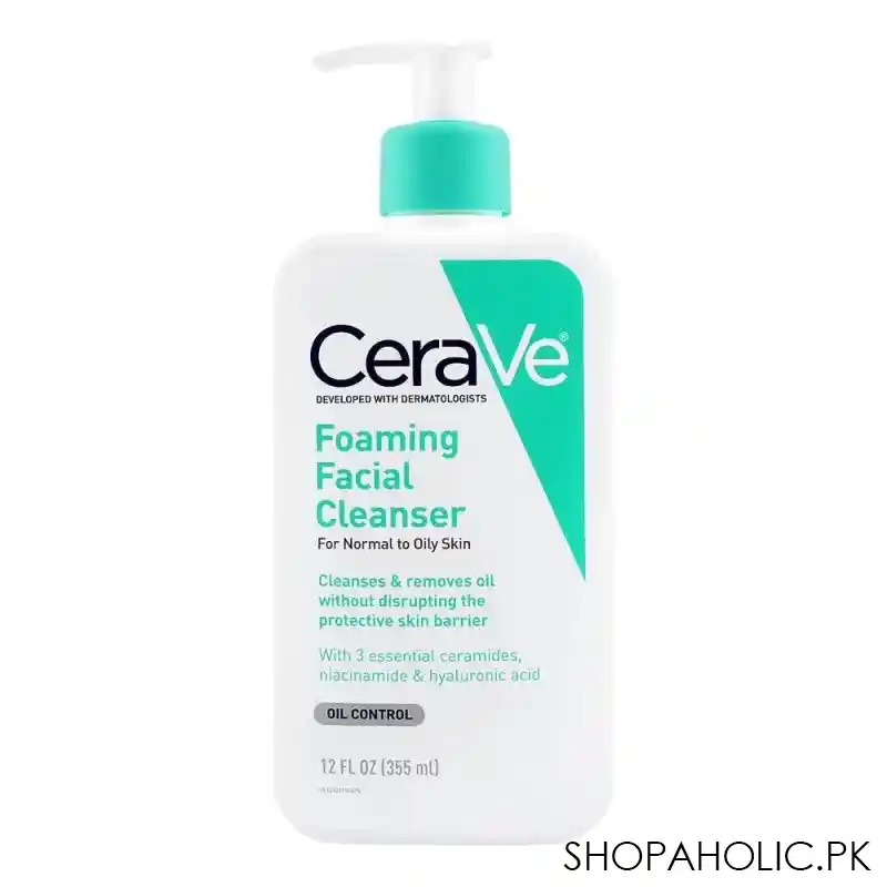 cerave foaming facial cleanser, normal to oily skin, 355ml main image