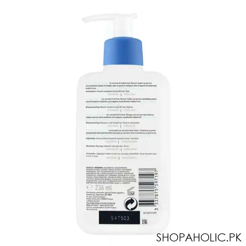 cerave fragrance free foaming cleanser, normal to oily skin, 236ml image2