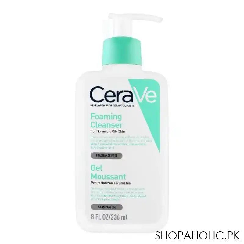 cerave fragrance free foaming cleanser, normal to oily skin, 236ml main image