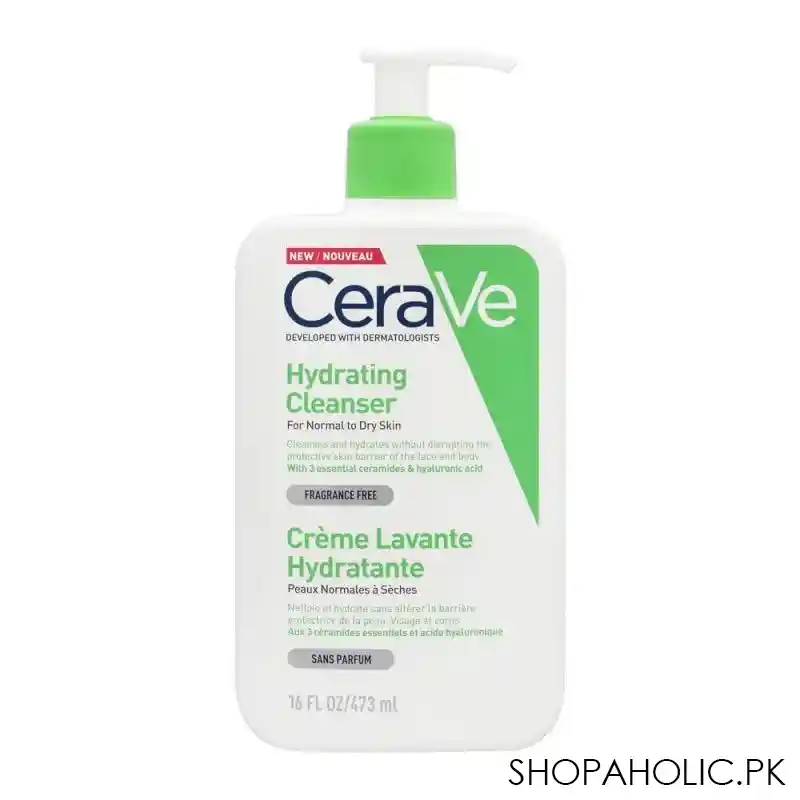 cerave fragrance free hydrating cleanser, normal to dry skin, 473ml main image