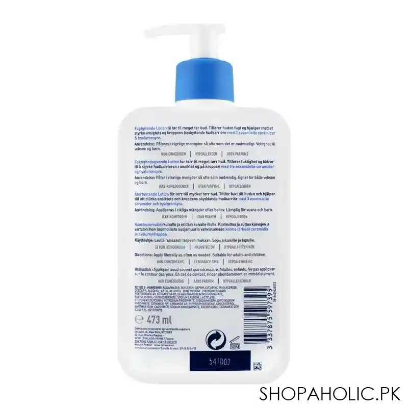 cerave fragrance free moisturising lotion, dry to very dry skin, 473ml image2