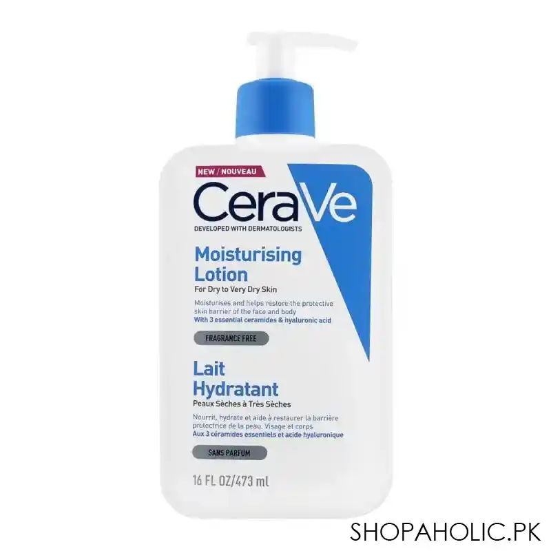 cerave fragrance free moisturising lotion, dry to very dry skin, 473ml main image