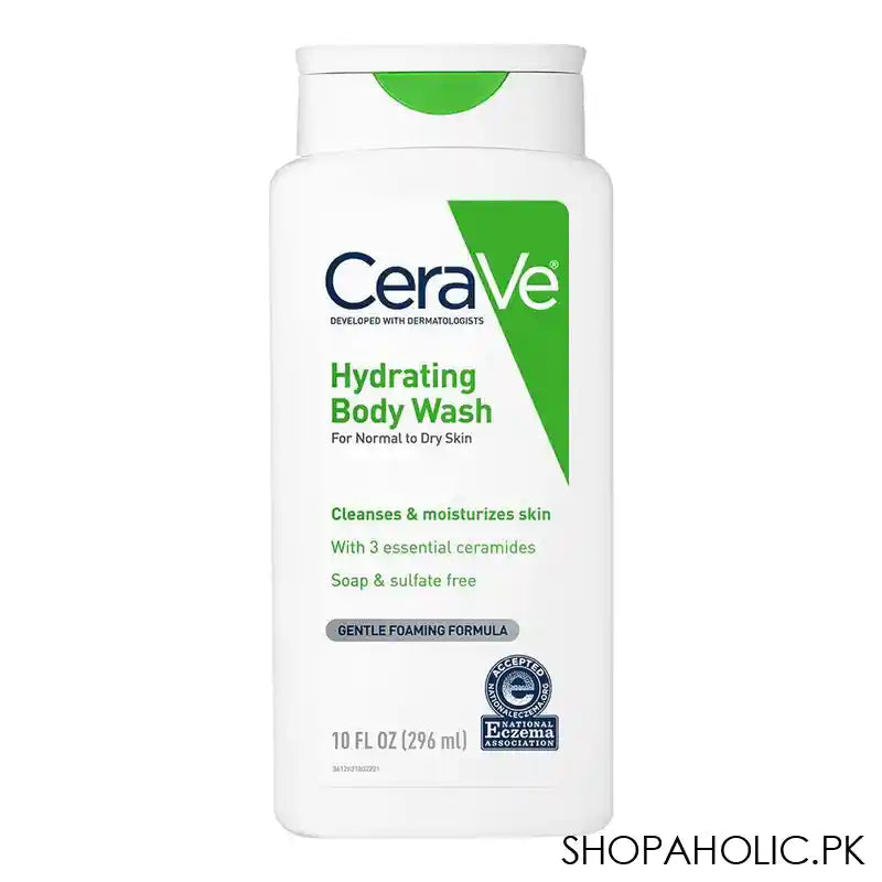 CeraVe Hydrating Body Wash Cleanses & Moisturizes Skin, With 3 Essential Ceramides Soap & Sulfate Free, Gentle Foaming Formula For Normal To Dry Skin, 296ml - Main Image