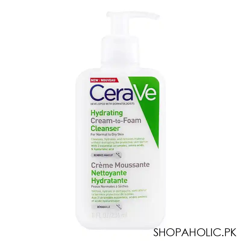 CeraVe Hydrating Cream To Foam Cleanser, For Normal To Dry Skin, 236ml - Main Image