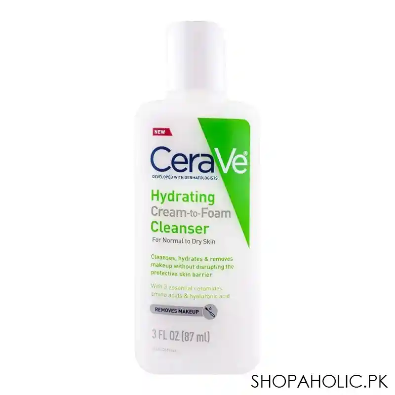 cerave hydrating cream to foam cleanser, for normal to dry skin, 87ml main image