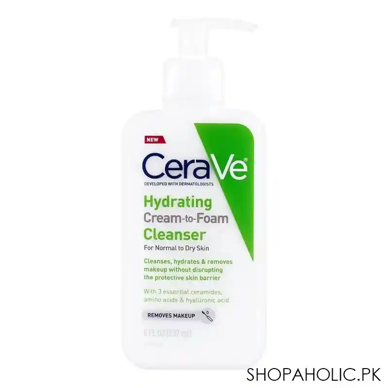 cerave hydrating cream to foam cleanser, normal to dry skin, 237ml main image