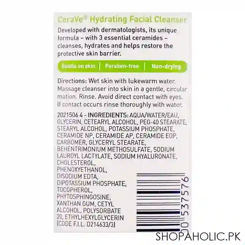 cerave hydrating facial cleanser, moisture balance, for normal to dry skin, 87ml image3