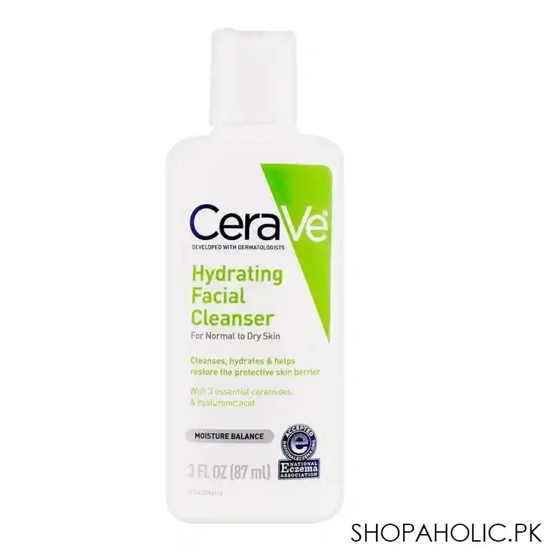 cerave hydrating facial cleanser, moisture balance, for normal to dry skin, 87ml main image