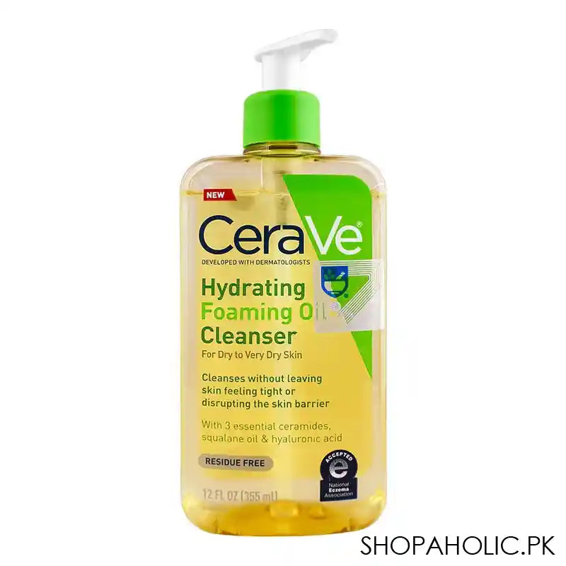 CeraVe Hydrating Foaming Oil Cleanser With Ceramides, Squalene Oil & Hyaluronic Acid, For Dry to Very Dry Skin, 355ml - Main Image