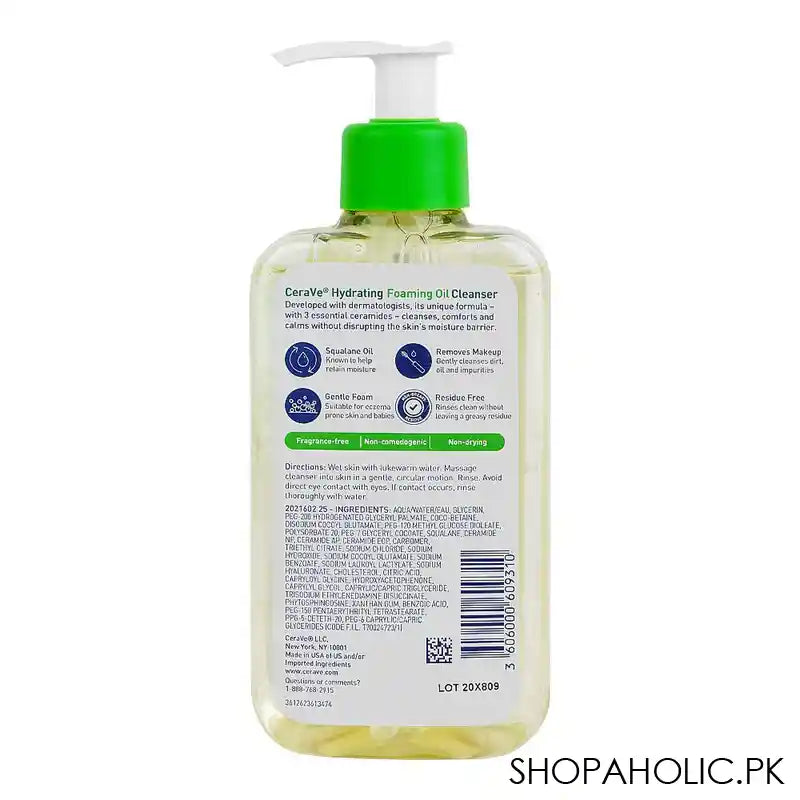 CeraVe Hydrating Foaming Oil Cleanser With Hyaluronic Acid, Ceramides & Squalane Oil, For Dry To Very Skin, 237ml - Image 3