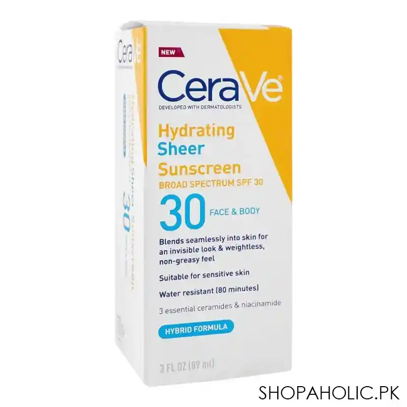 cerave hydrating sheer sunscreen broad spectrum spf 30 face & body, suitable for sensitive skin, 89ml image2