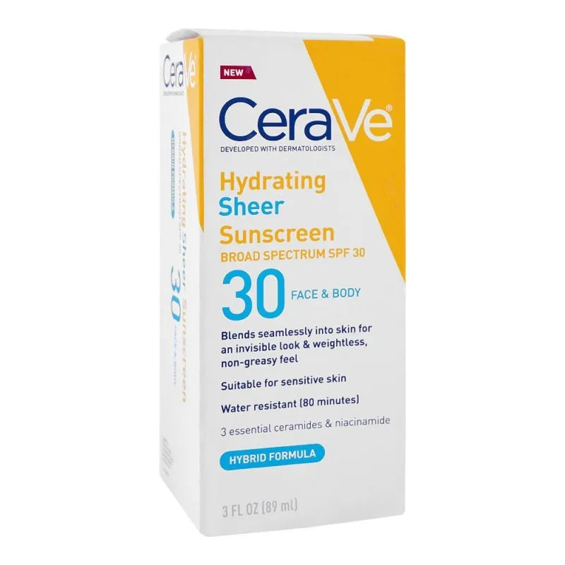 cerave hydrating sheer sunscreen broad spectrum spf 30 face & body, suitable for sensitive skin, 89ml image2