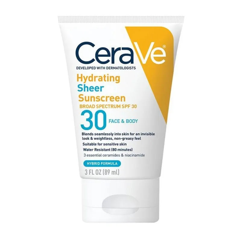 cerave hydrating sheer sunscreen broad spectrum spf 30 face & body, suitable for sensitive skin, 89ml main image