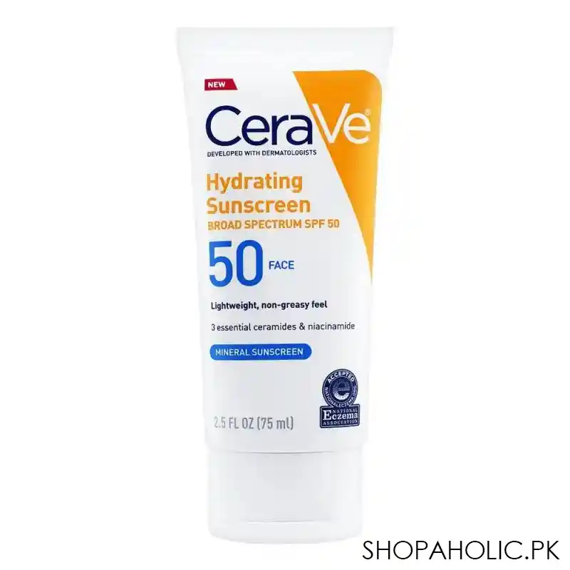 cerave hydrating sunscreen, broad spectrum, spf 50, 75ml main image