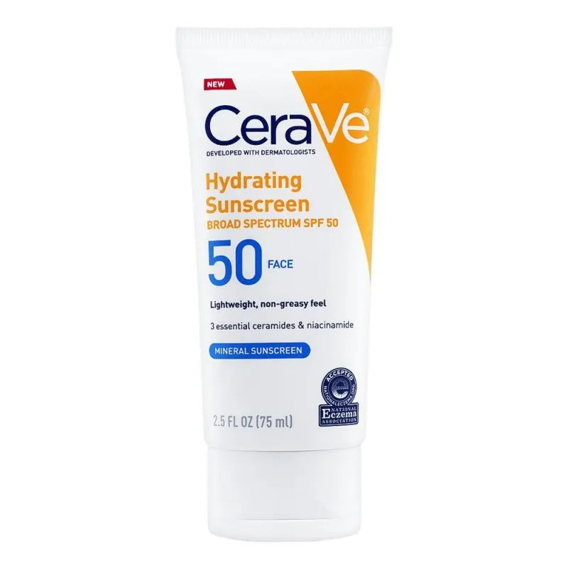 cerave hydrating sunscreen, broad spectrum, spf 50, 75ml main image