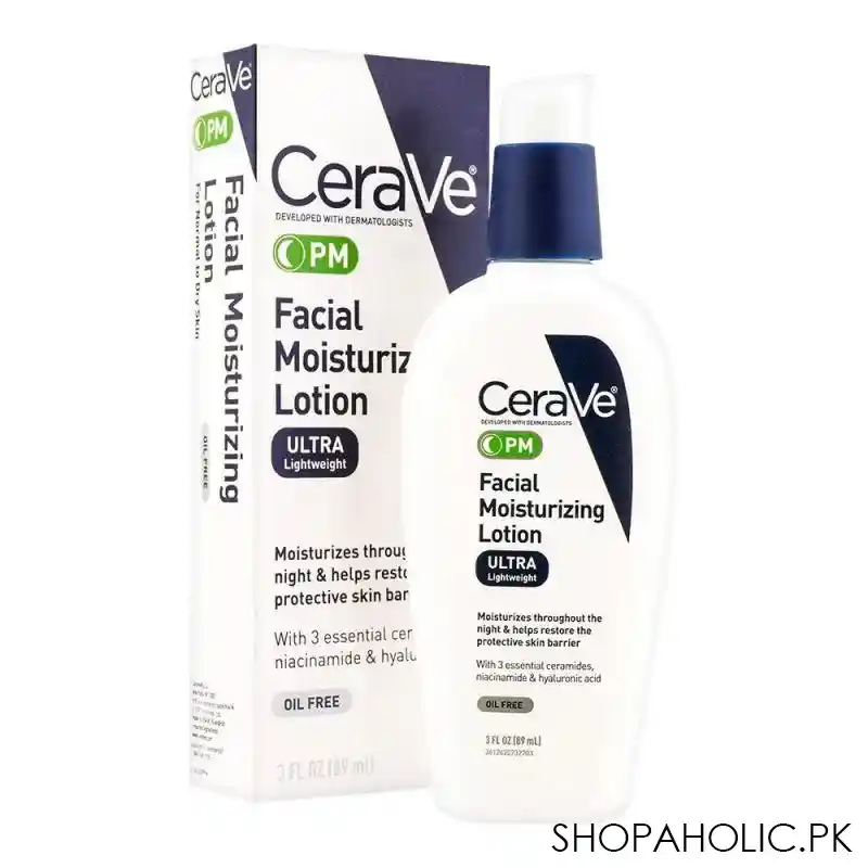 cerave pm ultra lightweight facial moisturizing lotion, oil free, 89ml main image