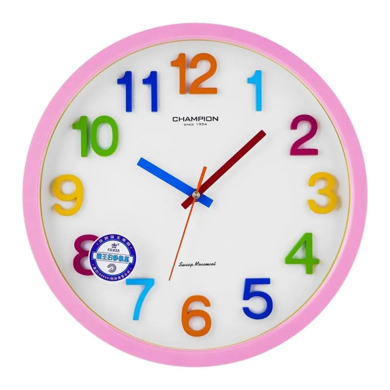 champion wall clock, pink round case & multiple numbers, ccb 7765 wp main image