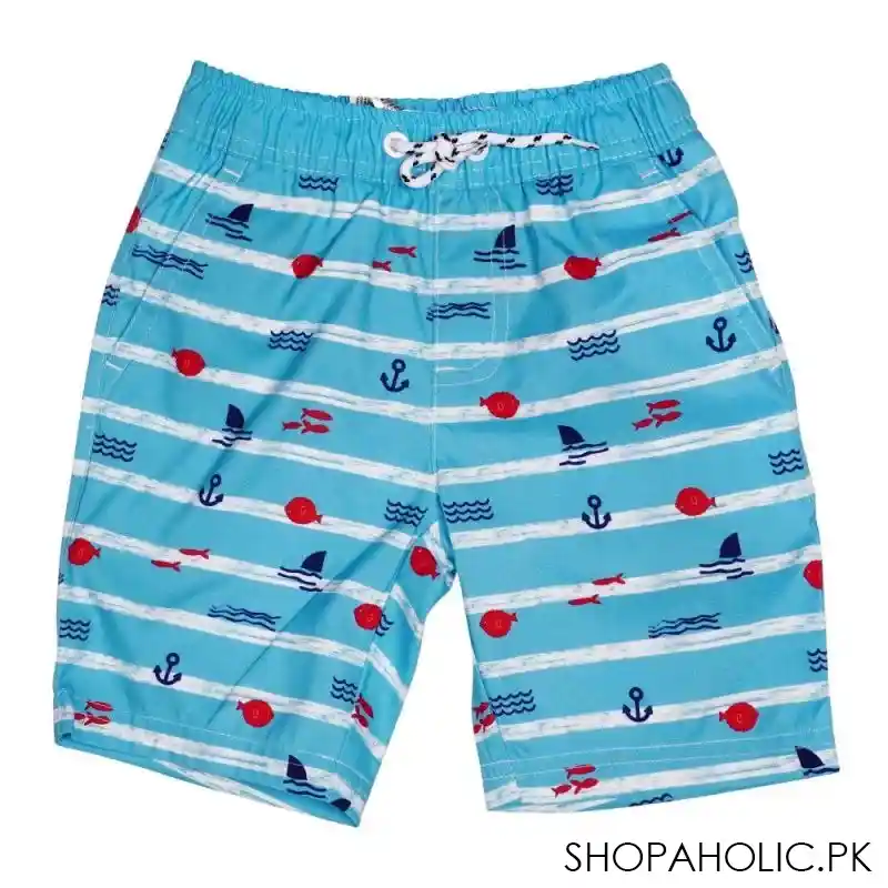 children's clothing boys shorts sea wave design, turquoise, v b471 main image