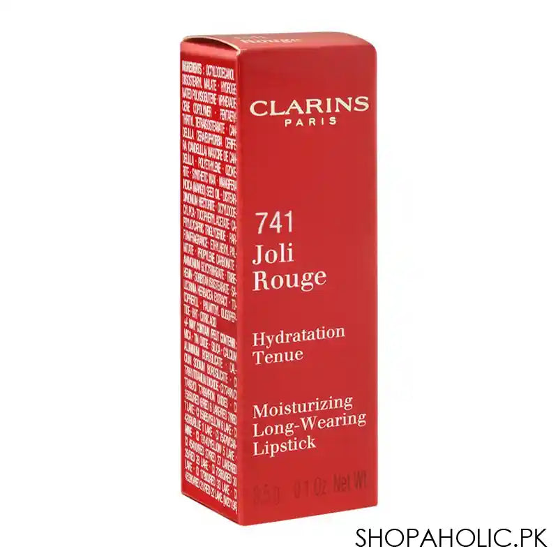 Clarins Paris Joli Rouge Moisturizing Long-Wearing Lipstick, 741 Red Orange - Image 5