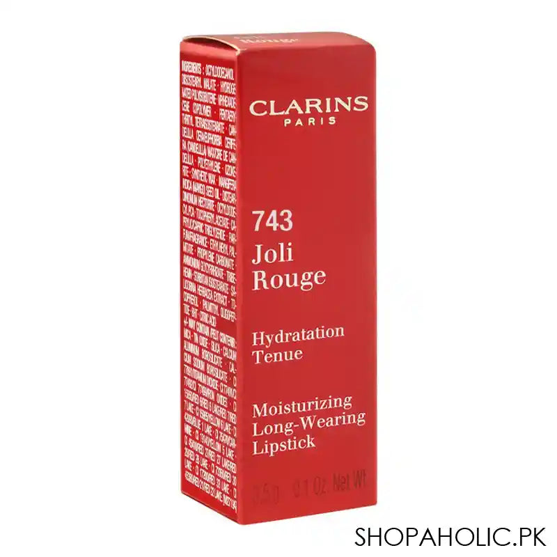 Clarins Paris Joli Rouge Moisturizing Long-Wearing Lipstick, 743 Cherry Red - Image 4