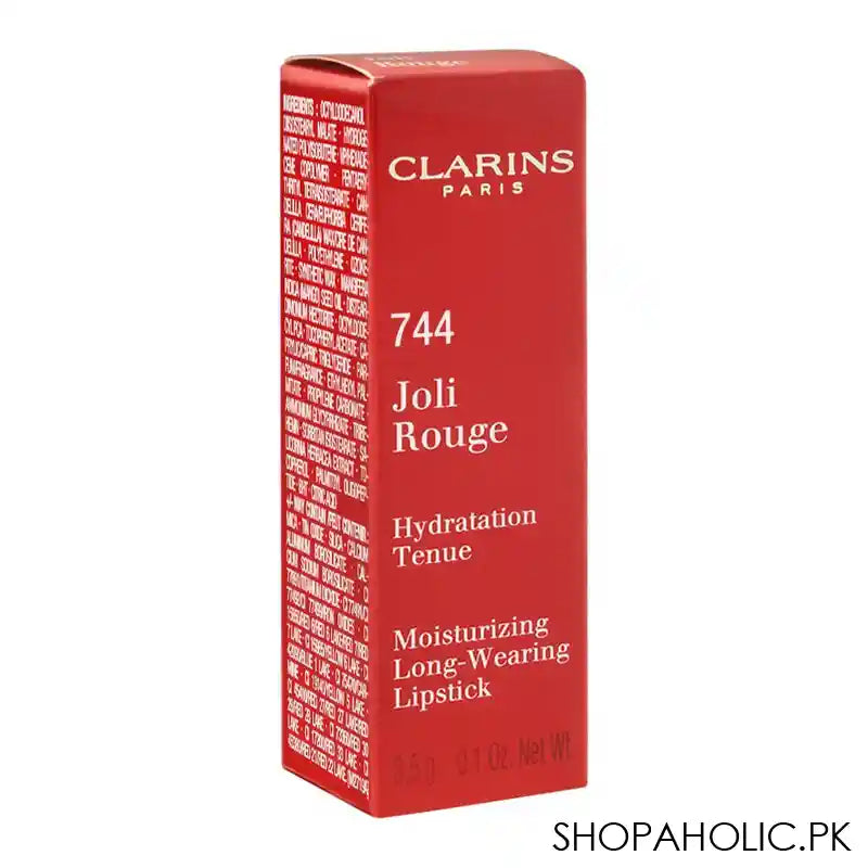 Clarins Paris Joli Rouge Moisturizing Long-Wearing Lipstick, 744 Soft Plum - Image 3