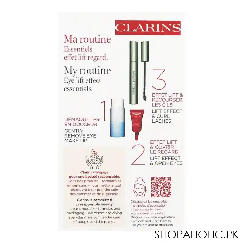 clarins paris lash lift effect 3 in 1 collection, curl mascara + eye makeup remover + total eye lift image2