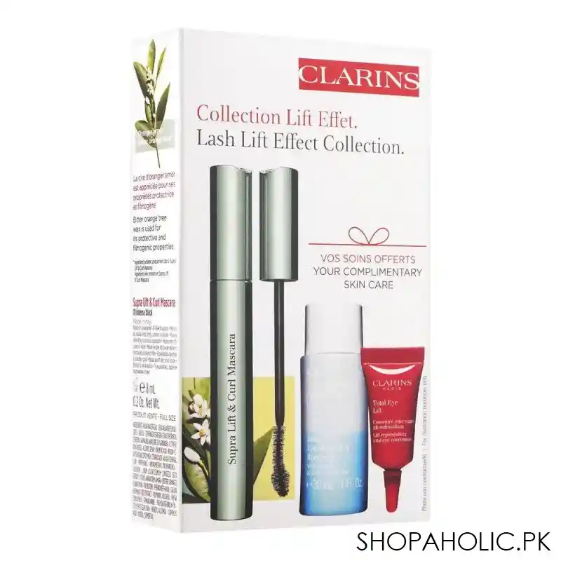 clarins paris lash lift effect 3 in 1 collection, curl mascara + eye makeup remover + total eye lift main image