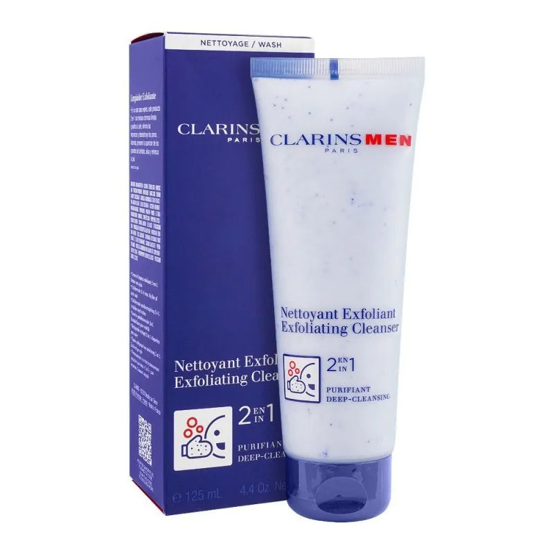 clarins paris men exfoliating 2 in 1 cleanser, purifant deep cleanser, 125ml main image