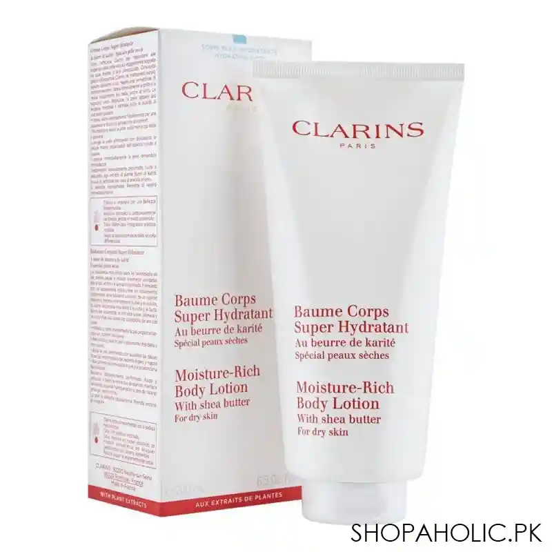 clarins paris moisture rich shea butter body lotion, dry skin, 200ml main image