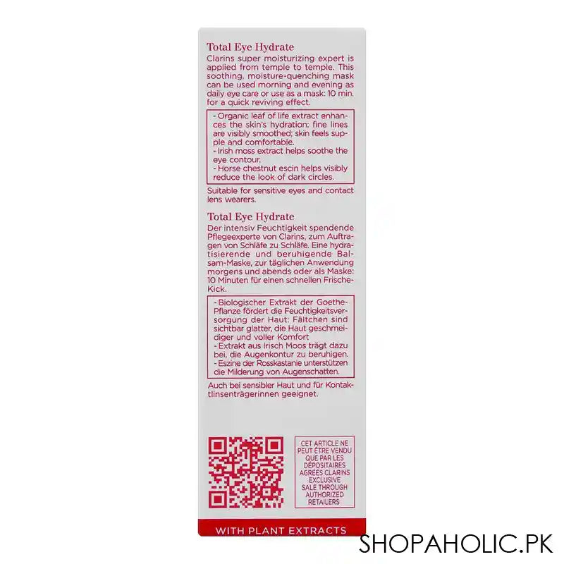 Clarins Paris Total Eye Hydrate Moisturizing, Soothing Eye Mask Balm, 20ml - Image 4