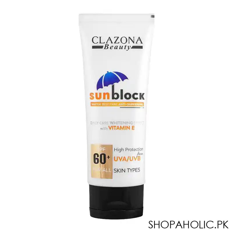 Clazona Beauty, Water Resistant Anti-Darkening, Sunblock, SPF-60+, 100ml - Main Image