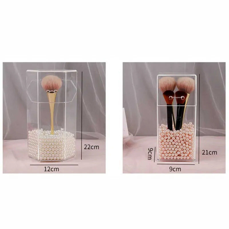 clear acrylic makeup brush holder dustproof organizer storage case with pearls image7