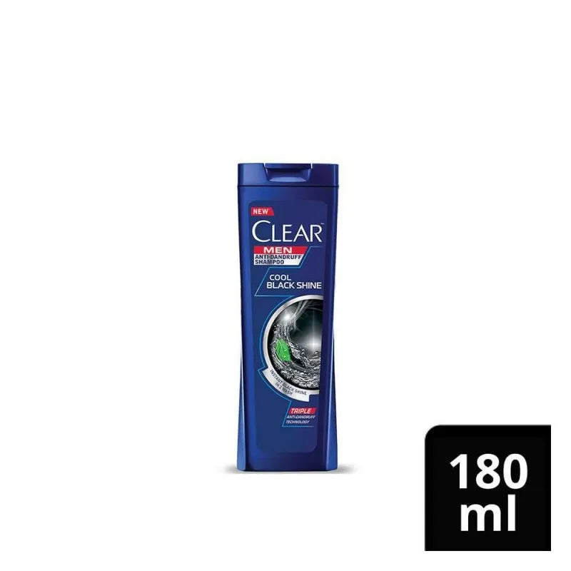 clear men triple anti dandruff cool black shine shampoo, 180ml main image