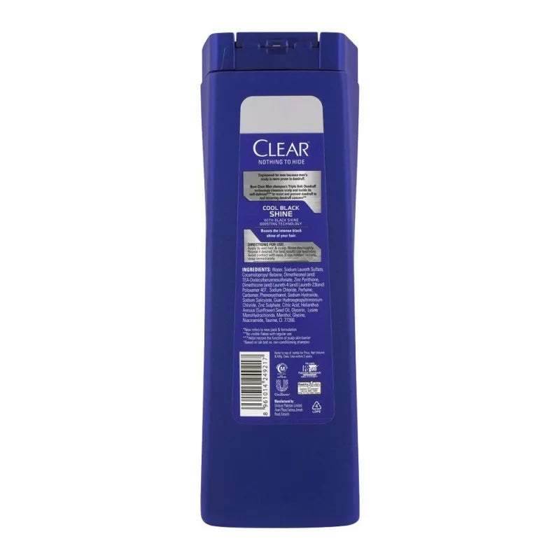 clear men triple anti dandruff cool black shine shampoo, 380ml image2