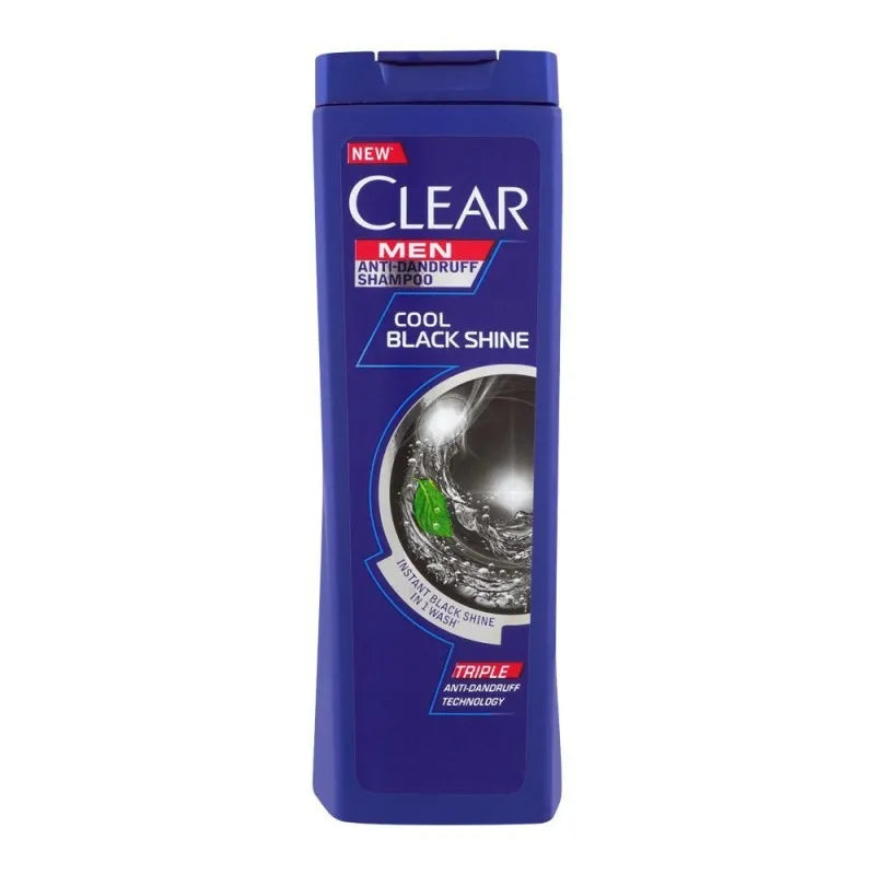 clear men triple anti dandruff cool black shine shampoo, 380ml main image