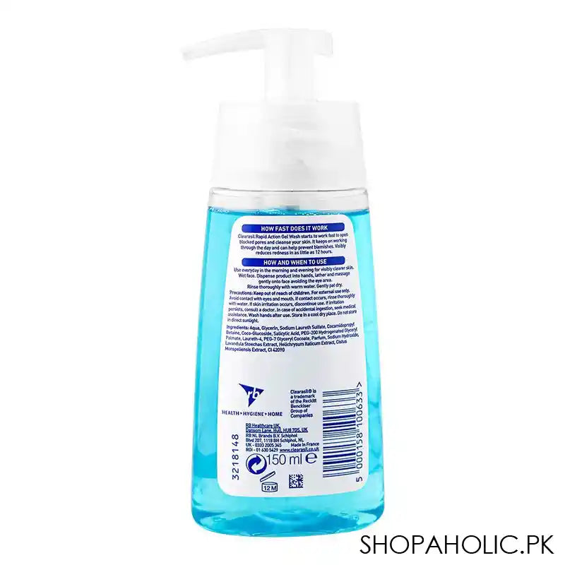 Clearasil Rapid Action Gel Face Wash, Visible Clearer Skin In As Little As Cleanse, Blemish Prone Skin, 150ml - Image 2