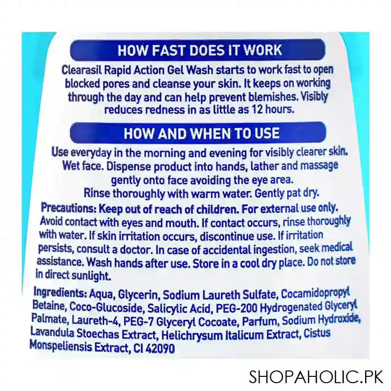 Clearasil Rapid Action Gel Face Wash, Visible Clearer Skin In As Little As Cleanse, Blemish Prone Skin, 150ml - Image 3