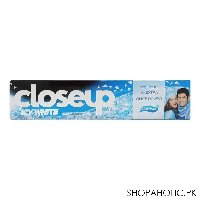 closeup icy white winter blast gel toothpaste, imported, 160g image2