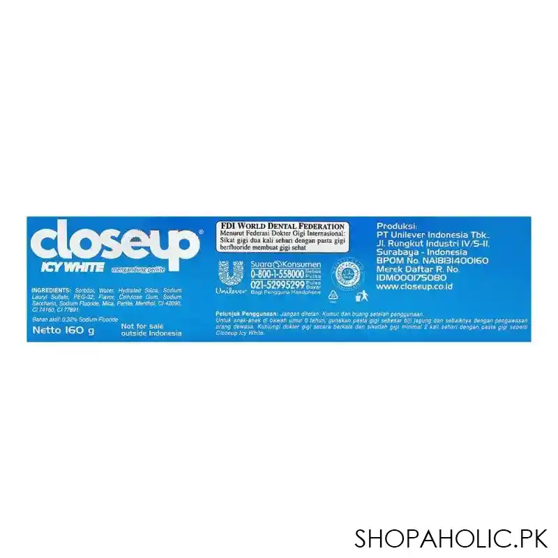 closeup icy white winter blast gel toothpaste, imported, 160g image3