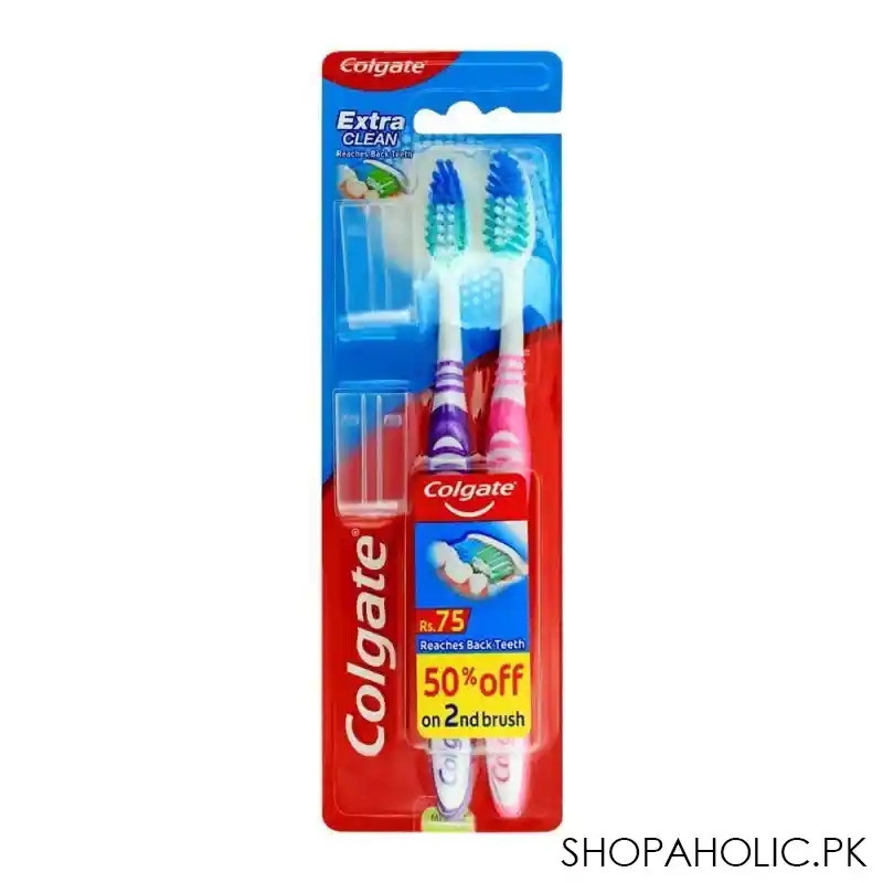 colgate extra clean medium toothbrush, 2 pack main image