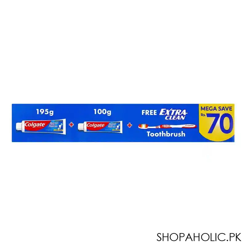 Colgate Maximum Cavity Protection Tooth Paste, 195g + 100g + Free Extra Clean Toothbrush, Save Rs.70/- - Image 3