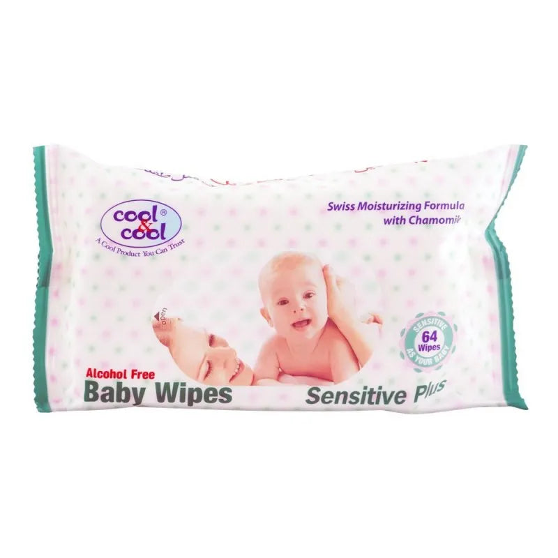 cool & cool sensitive plus alcohol free baby wipes, 64 pack main image